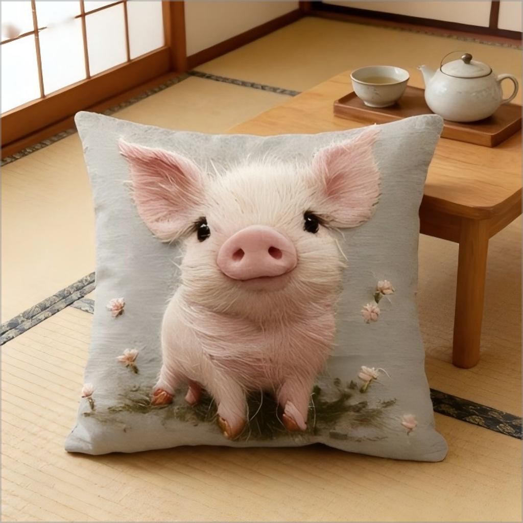 2D Embroidered Cute Piglet Pillow Cover Adorable Baby Pig Print Soft Cushion Case For Sofa Couch Farm Animal Lover Home Decor