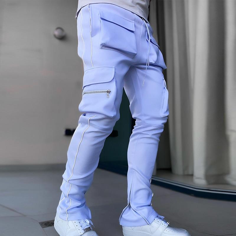 Men's Reflective Strip Cargo Pants Multi-pocket Jogger Trousers