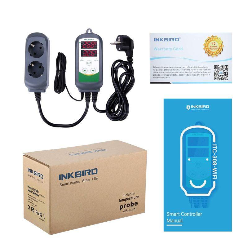 INKBIRD ITC-308-Wifi Контроллер температуры с двойным релейным выходом, беспроводной умный цифровой термостат для домашнего пивоварения, выращивания рассады