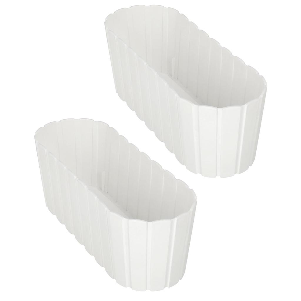 Oblong Flower Pot for Flowers and Herbs on the Balcony or Terrace, White, 40 cm, set of 2