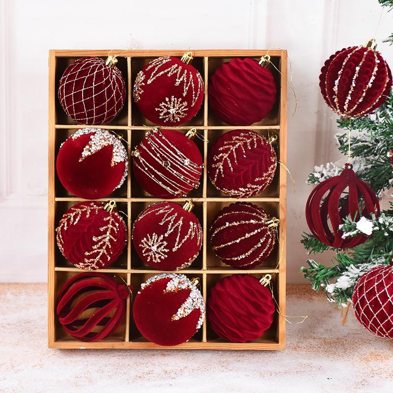 4Pcs 8CM Wine Red Christmas Ball Ornaments Big Xmas Tree Hanging Pendant 2024 Christmas Decorations For Home 2025 New Year Gifts