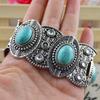 Retro Women's Gift Oval Turquoise Carved Tibetan Bangle Bracelet Boho Jewelry