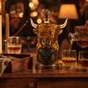 Buffalo Bison Shaped Glass Decanter Whiskey Bottle Western Home Decor Bar Collectible Figurine Decor