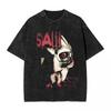Movie SAW Horror Head Torture woman Men Washed Hot stamping Print TShirtHarajuku Cotton Tshirt Mens Summer Short Sleeve Tees