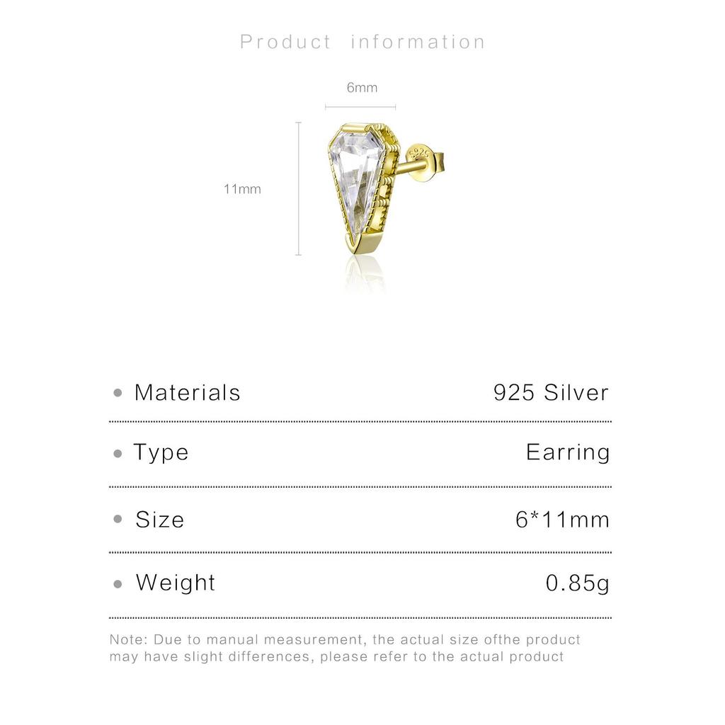 ANDYWEN 925 Sterling Silver Gold Single Triangle Spike Zircon CZ Stud Earring 2023 Women Wedding Jewelry Fine Jewels