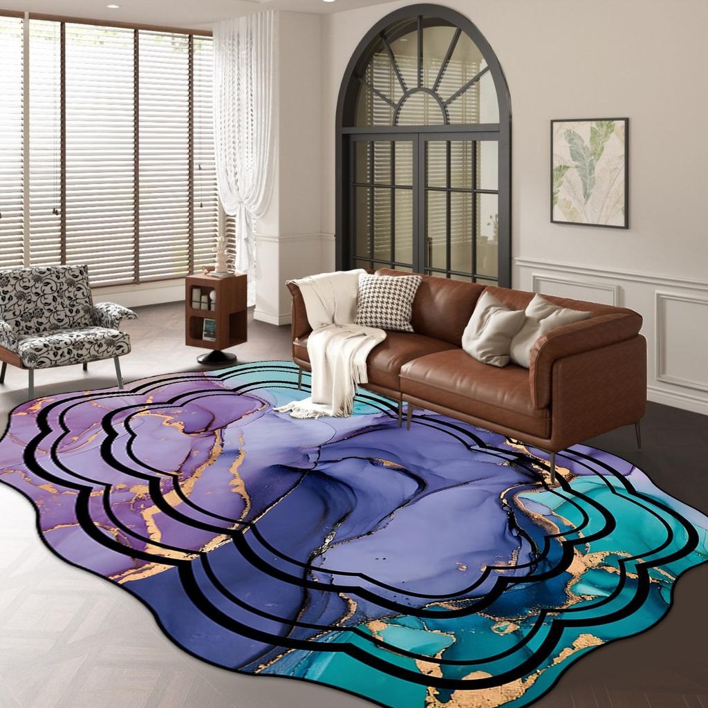 Irregular Living Room Carpet Marble Floor Mat Easy To Maintain Bedroom Bedside Carpet
