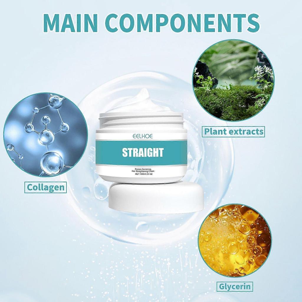 Collagen straightening cream repairs damaged hair, smooths frizz and split ends, and provides a no-stretch hair straightening and smoothing effect.