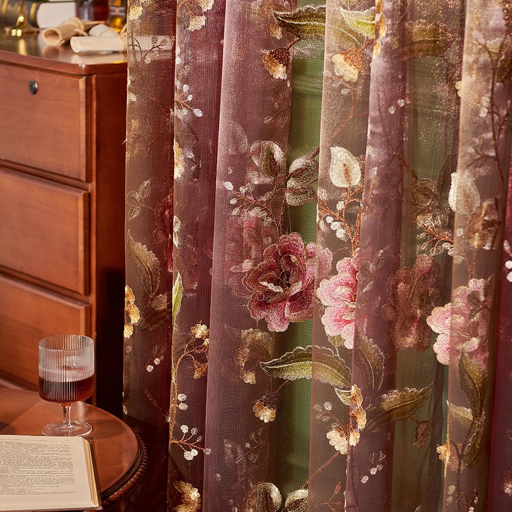 1PC NAPEARL 10-20% European Style Retro Light Luxury Embroidered Translucent Thin Sheer Curtain for Living Room Bedroom Home Decor