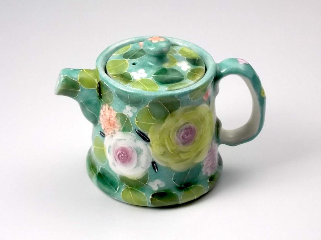 Kobo Yuzuriha Ryokusai Rose Pot Teapot 400cc Seto Ware Birthday Present Day Mother's