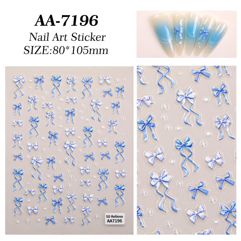 5D Relief Bowknot Nail Stickers Adhesive Gel Polish Decals Manicure Ribbon Bow Tie for DIY Nail Art Decoration And Salon Use