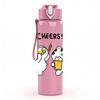 1PC Two Beer Drinking Duck Cartoon Print 750ml Color Plastic Sports Water Bottle Leakproof Flip Straw Lid Suitable for Sports Office Home Use