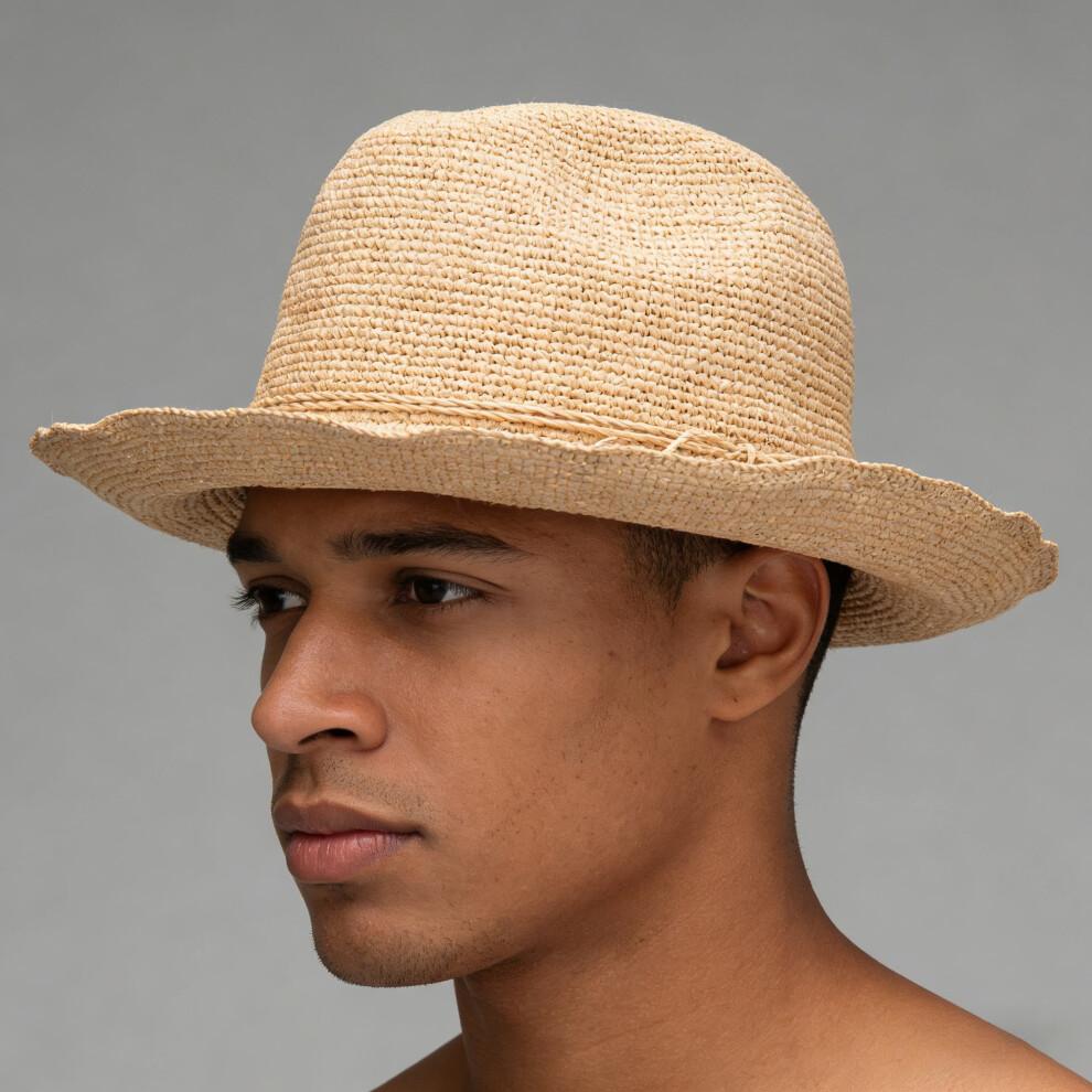 (One Size, Beige) Women's Raffia Sun Hats Fashionable Sun Protection Straw Bucket Caps for Outdoor Travel