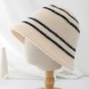 Autumn and winter warm bucket hat women's niche retro striped splicing basin hat women's wool knitted fisherman hat