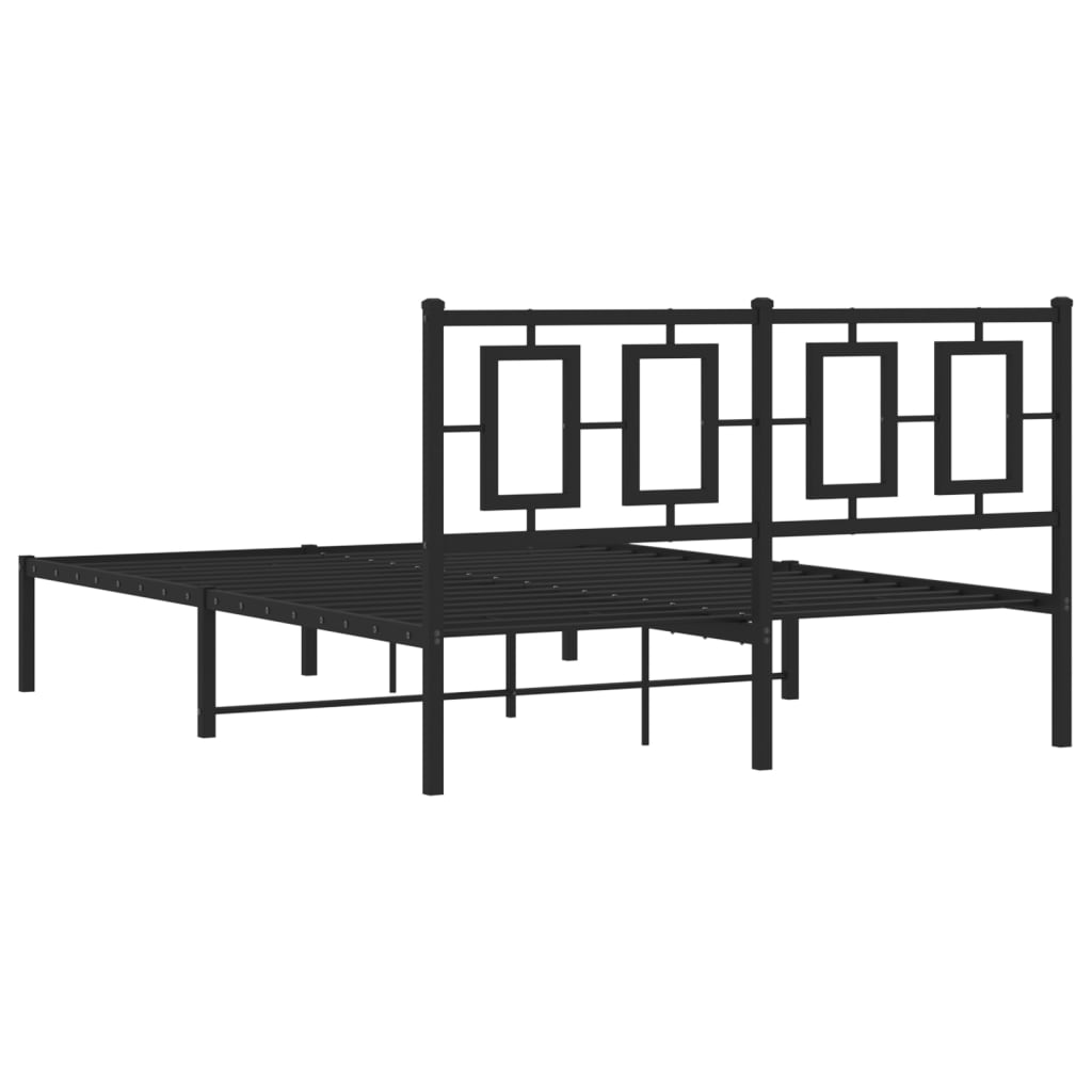 Metal Bed Frame with Headboard Black 135 x 190 cm