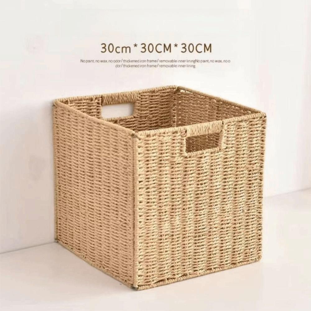 Square Imitation Rattan Basket Hand Woven Woven Storage Bin Simple Sundries Organizer  Closet