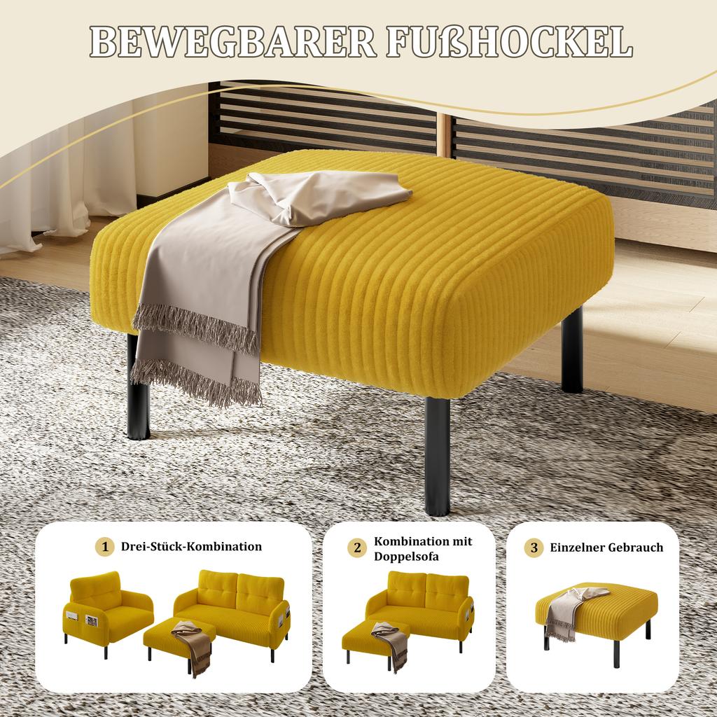 Premium Corduroy Fabric Stool with Metal Frame – Soft Velour Cover – Versatile as Footstool, Stool or Side Table – Tool-Free Assembly