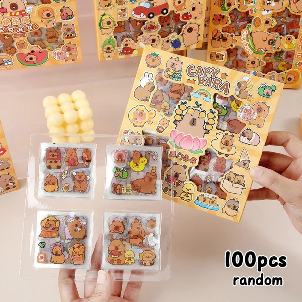 100PCS DIY Children Sticker Cartoon Capybara Hand Ledger Sticker Cute Water Cup Decal Birthday Gift