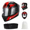Full Face Motorcycle Helmet Dual Visor with Removable Winter Neck Scarf and Dust Bag