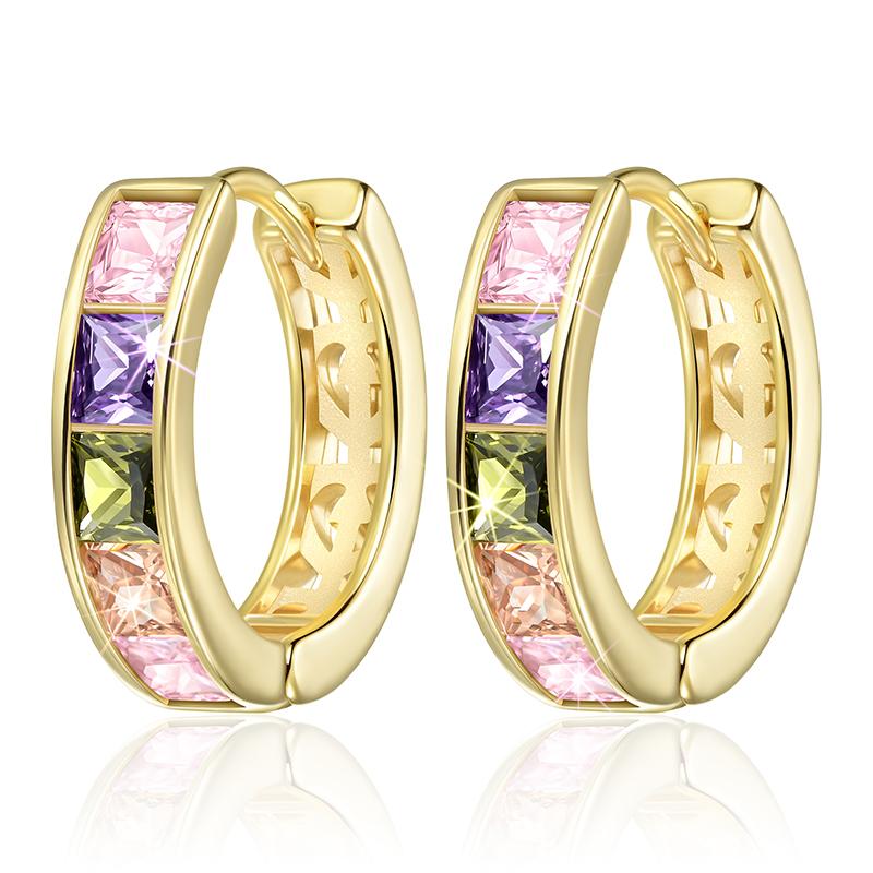 Huitan Dainty Hoop Earrings Hollow Style Gold Color Ear Accessories Stylish Delicate Bright Zirconia Party Jewelry for Women Hot