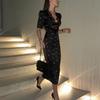 2026 Womens V-Neck Short Sleeve A-Line Maxi Dress With Lace Trim Floral Print Slim Fit