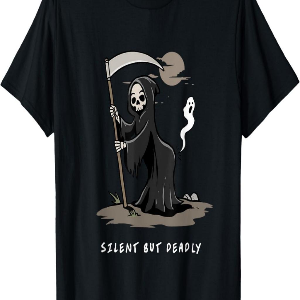 Silent But Deadly Funny Grim Reaper Skeleton Dark Humor Art T-Shirt