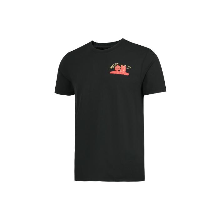 Li-Ning Футболка мужская быстросохнущая с круглым вырезом и коротким рукавом, с принтом, черная AHSR569-1