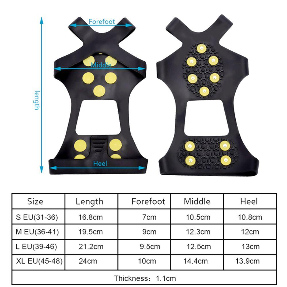 1 Pair 10 Studs Hiking Anti-slip Grips Cleats Snow Shoes Spikes Crampons Anti-Skid Ice Gripper