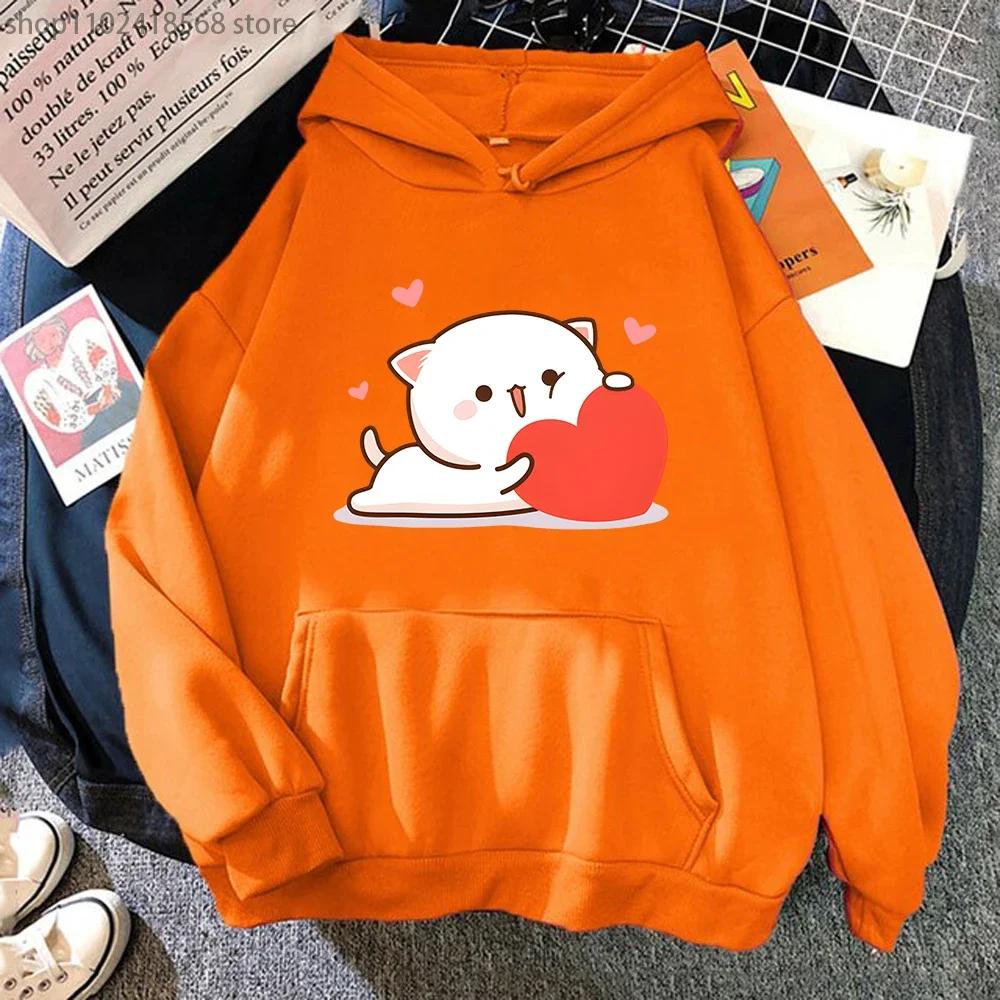 Kawaii Peach Cat Hoodies Cartoon Cute Printed Sweatshirt Women Tops Ropa Aesthetic Clothes Women Female Korean Hoody