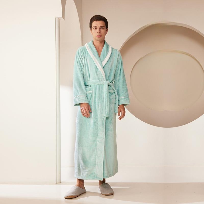 Халаты с шалевым воротником для мужчин, махровые плюшевые банные халаты полной длины, мягкий спа-халат для дома с карманами, пушистые спа-халаты, унисекс, зимний, уютный, теплый, спа-халат, длинный халат