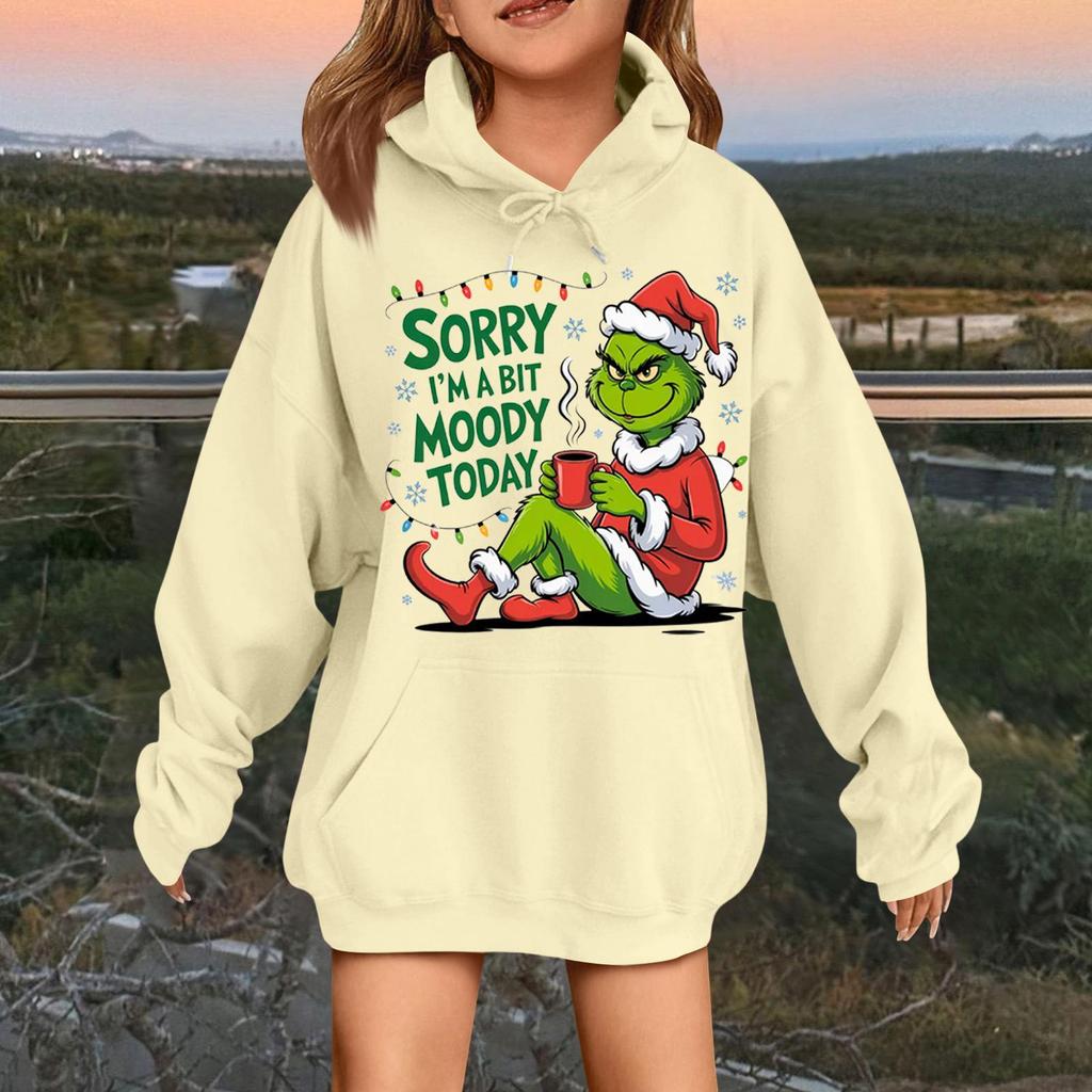 Children's Fashionable Casual Long-sleeved Loose Christmas Print Pullover Hooded Sweatshirt