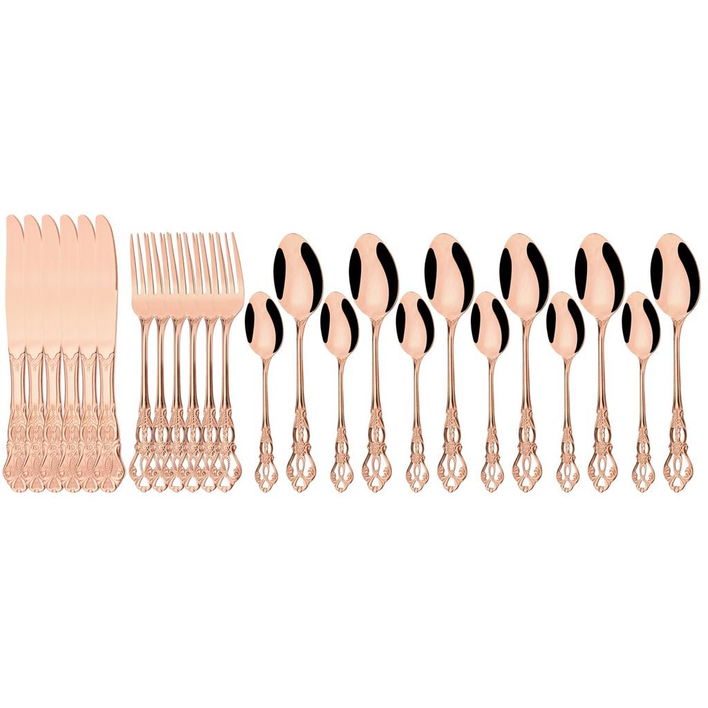 24 шт., нож, вилка, ложка для льда, набор столовой посуды, красочный набор столовых приборов из нержавеющей стали, винтажная полая посуда, столовое серебро для свадебной вечеринки