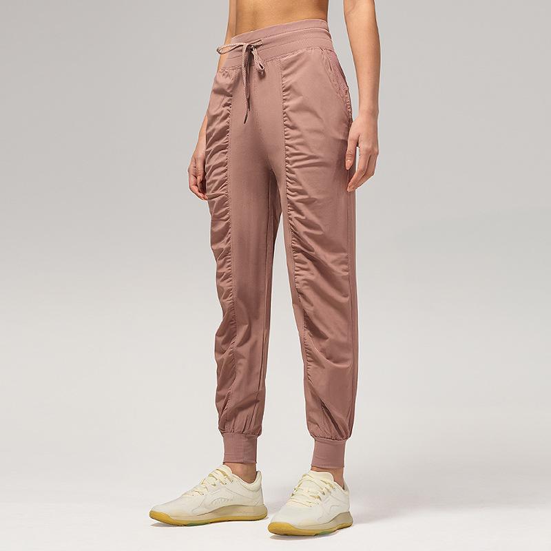 Women's Quick-Dry Pleated Sports Pants - Summer Running, Fitness, Casual Straight-Leg Design with Drawstring.