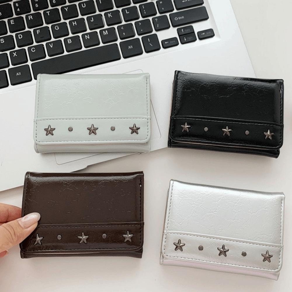 PU Coin Pocket Ultra Thin Cash Wallet Y2K Star Rivet Trifold Wallet Student