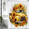 Fall Harvest Festival Sunflower Car Yellow Shower Curtain, Bathroom Decorative Shower Curtain, Waterproof Shower Curtain with Ho