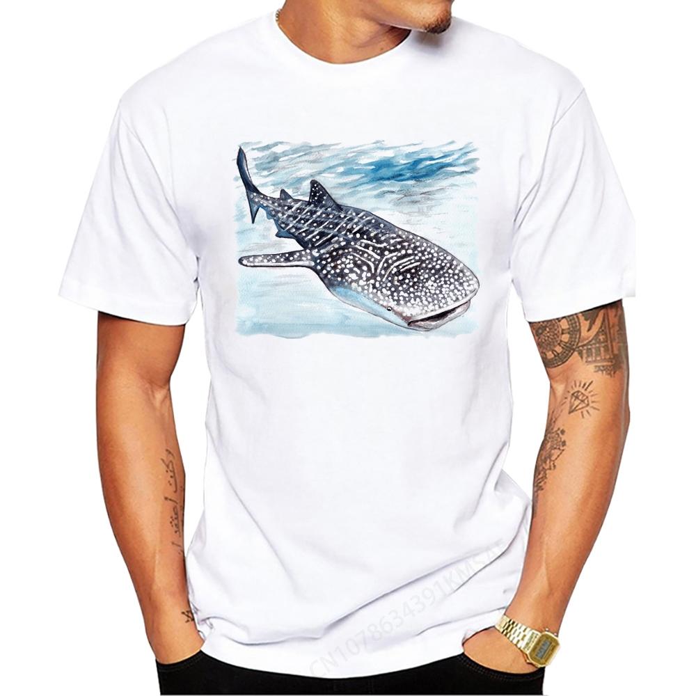 Vintage Whale Shark Tops Hand drawing Whale Print Men's T-Shirt O-Neck Men Clothing Short Sleev