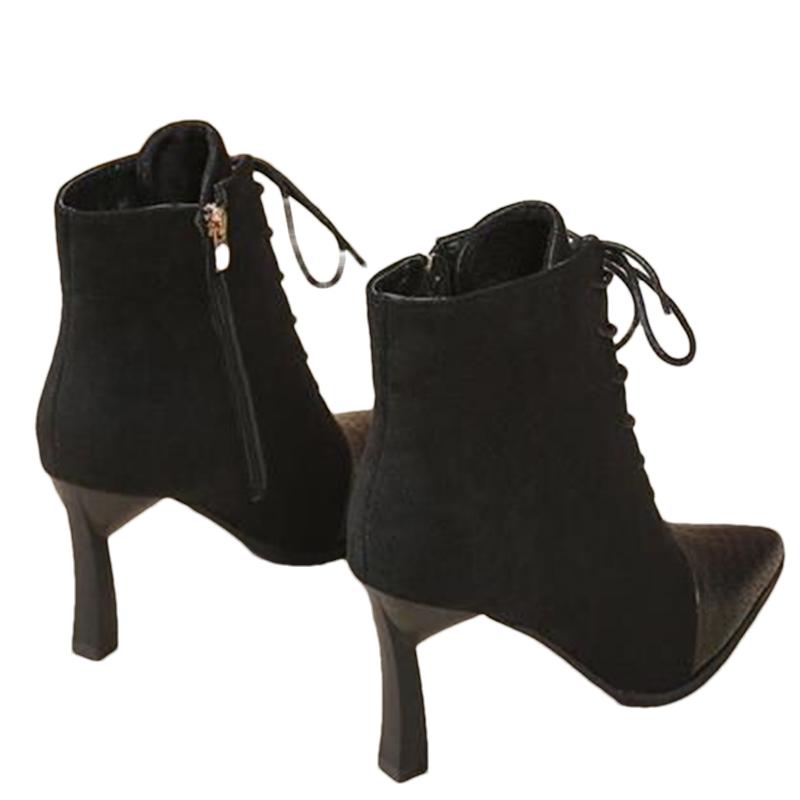 Замшевые женские ботильоны с острым носком, сексуальные туфли на высоком каблуке 2025 года, модные туфли на шнуровке, дизайнерские зимние туфли-лодочки Chelsea Botas Mujer