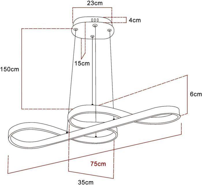 Suspension LED - NETTLIFE - 47W télécommande - Blanc - Métal dimmable - 75x15x150 cm