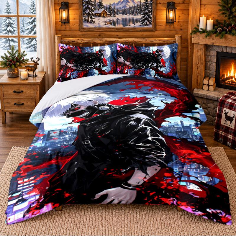 Tokyo Ghoul Pattern Bedding 3Pcs Set Bed Sheet And Pillowcases For Indoor Bedroom