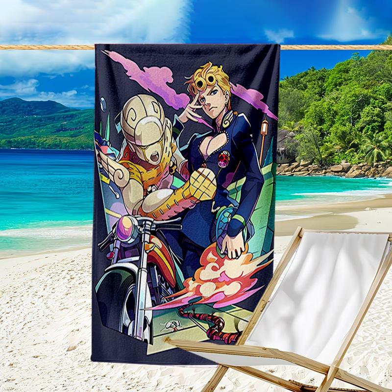 proof beach towel with a JoJo's Bizarre Adventure3 pattern - soft,absorbent,quick-drying,machine washable - perfect for swimming,camping,bathing