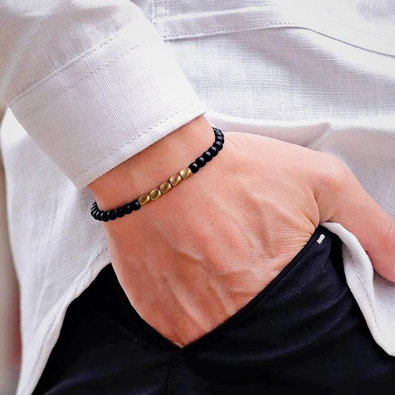 Новый мужской браслет 4 мм, нерегулярные медные бусины, браслет, минималистичный браслет из черного оникса, браслет Pulsera Hombre, подарок для него, Joias