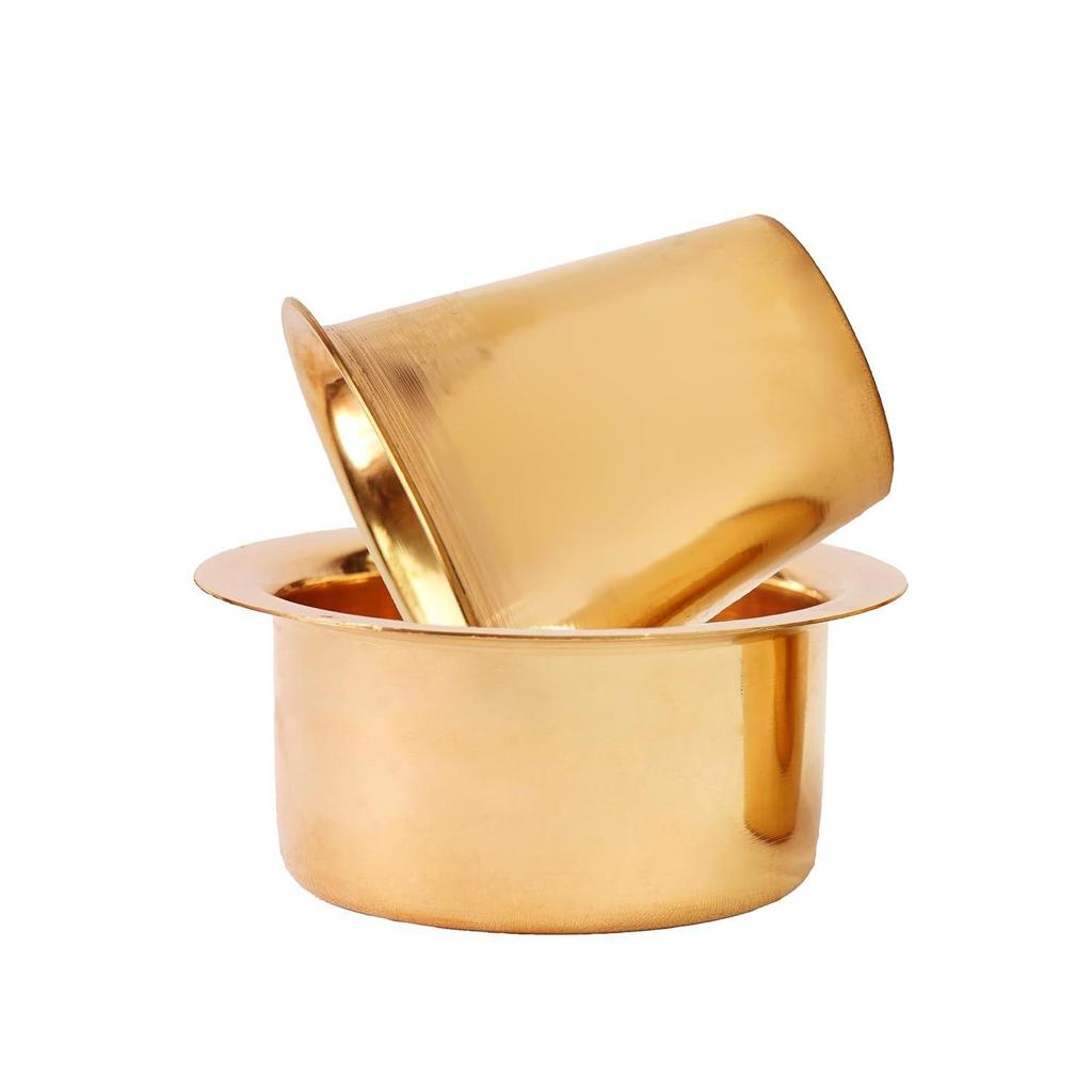 Латунная кофейная чашка Давара/Дабара и стакан для подачи фильтрованного кофе/чая/Традиционный набор кумбаконама Дабара Матовый - 150 мл (Простой, Набор из 4 штук)