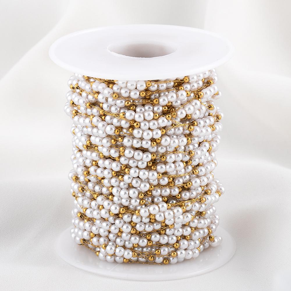 1 Meter Stainless Steel 3mm Gold Beaded Stone Pearls Chains for DIY Jewelry Findings Necklace Bracelet Supplies Earrings Making