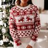 Autumn Winter Knit Sweater Women's Christmas Moose Long Sleeve Knit Sweater