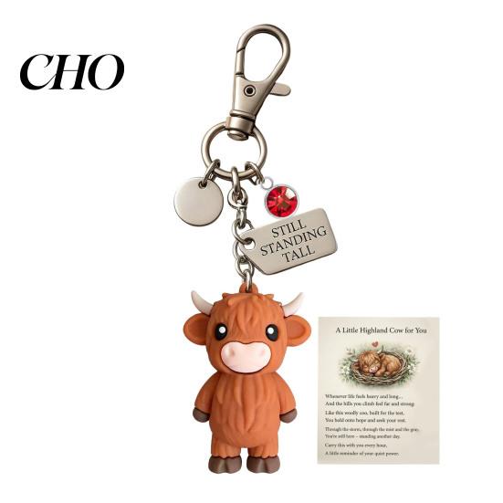 Metal Keychain A Little Highland Cow for You Keychain, 3D Resin Keyring with Birthstone Comforting Gift & Sentiment Card, Your Daily Reminder of Quiet