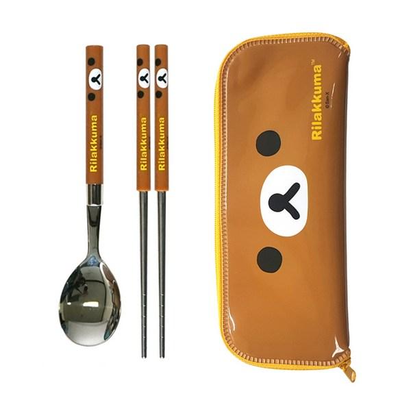 Rilakkuma Slim Spoon Case Set Face, Brown, Spoon + Chopsticks + Case