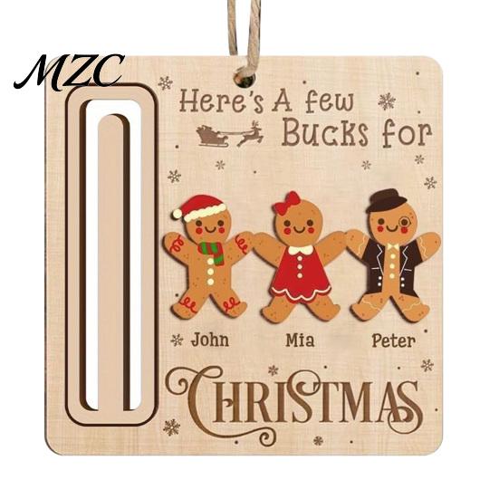 Santa Claus Hanging Decorations Rustic Reindeer Money Holder Ornament, Wooden Cash Gift Card Vintage Style Wood Ornaments Clip with Slot, Christmas