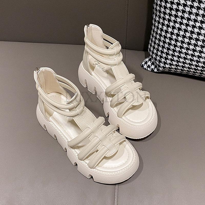 Модные женские сандалии, летние ботильоны на толстой подошве, классические туфли с круглым носком и пряжкой, римские сандалии