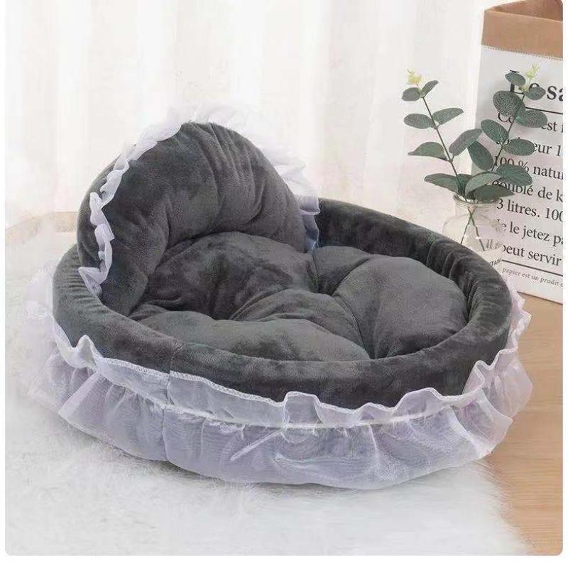 Creative Dog Kennel Pet Bowknot Lace Princess Bed Oval Princess Kennel Pet Dog Bed