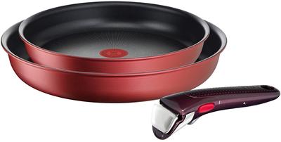Tefal Набор кастрюль и сковородок со съемной ручкой, совместимый с IH, без вредных веществ, таких как Neo IH Rouge red L38390, набор из 3 предметов,