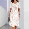 2025 New Ladies Floral Print Summer Elegant Dress Round Neck Short-sleeved Dress Fashion Oversized Clothes